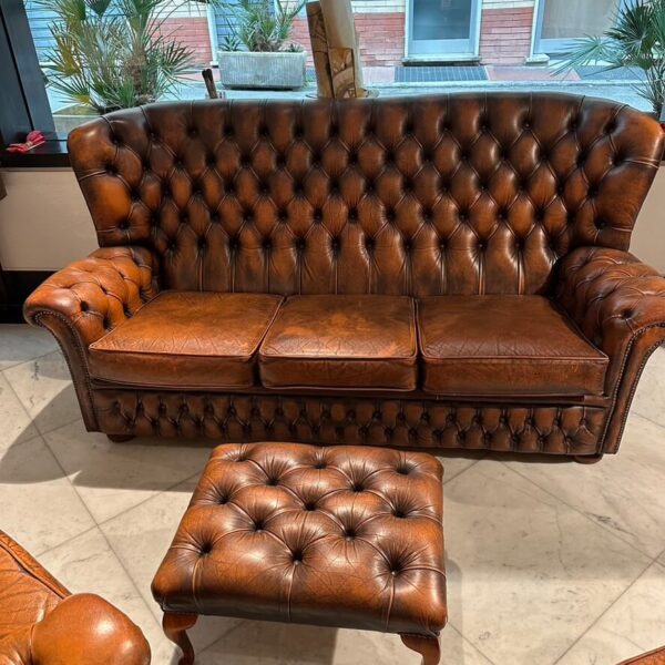 Salotto vintage completo di poltrone e divano Chesterfield Marroni - immagine 7