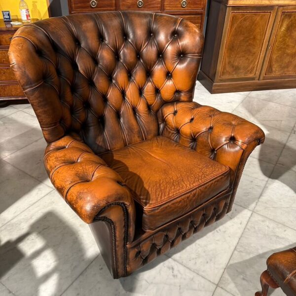 Salotto vintage completo di poltrone e divano Chesterfield Marroni - immagine 6